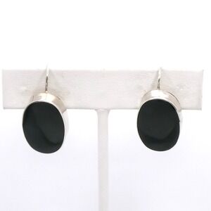 Vintage Sterling Silver 925 Mexico Black Oval Women's 1" Drop Earrings